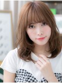 ★マロンベージュ顔周りレイヤーミディアムウルフ30代40代★1