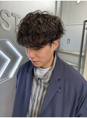 波巻きパーマ ハイライト マッシュパーマ アッシュブラック