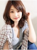 小顔ヘア　ミディアムヘア　デジタルパーマ