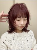 ミディアムレイヤーウルフ10代20代春カラー