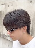 メンズセンターパートニュアンスパーマ韓国ヘアフェザーショー