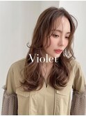 小顔レイヤーカットブラウンベージュヘルシーウェーブスタイル