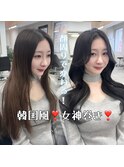 顔まわりレイヤー 艶カラー 暗髪 韓国風 髪質改善 福岡美容室