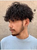 渋谷ツイストスパイラルパーマメンズカットラウンドマッシュ30代