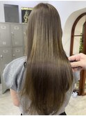 オリーブカラー　オリーブベージュ　ブリーチなしダブルカラー