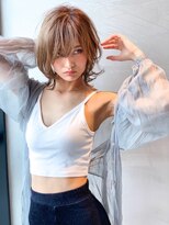 メゾンバイハバナ(maison by HAVANA)&nbsp;大人かわいいフェザーバングカーキグレージュミディアムウルフ