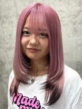 オルズ 渋谷(ALLZ) エンドカラーレイヤーピンク×ブラック/ケアブリーチハイトーン