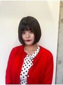 顔まわりレイヤーボブ　ダークブラウン／ミニボブ/川崎