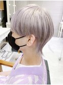 ウルフショート/ホワイトグレーベージュ/耳掛け/ツーブロック