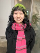 ネオングリーンルーツカラーブラック裾カラーエンドカラー
