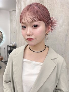 ガーデン 渋谷(GARDEN) ピンクベージュワイドバング外ハネボブイメチェンヘアスタイル