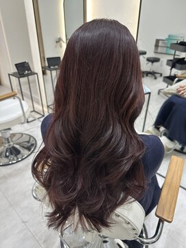 ジーナ 博多筑紫口(Zina) ボルドーブラウン × ゆる巻きロング【福田れん】博多美容室