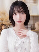 カバーヘア ブリス 戸田公園西口店(COVER HAIR bliss)&nbsp;アッシュブラックブリーチなしフレンチバング小顔ミニボブ20代a