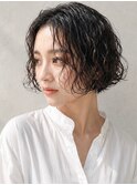 原宿切りっぱなしボブショートボブパーマスパイラルパーマ30代