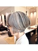 似合わせハイライト　白髪活かし　白髪はそのまま　60代70代