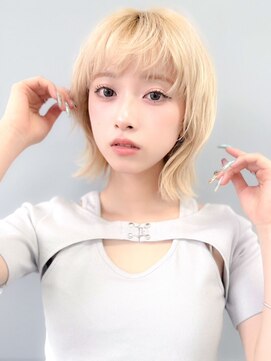 ラフィスヘアー ハーツ 松井山手店(La fith hair hearts) 【La fith】外ハネボブ×ケアブリーチ×ホワイトブロンド