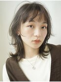 ワンカールパーマ/ミディアムウルフ/ベージュブラウン