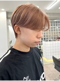 原宿メンズブリーチカラーセンターパートミルクティーベージュ