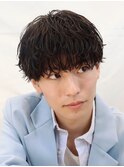 黒髪パーマ刈り上げマッシュシャドウパーマツーブロックショート