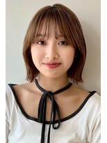 顔まわりレイヤー/くびれヘア/アプリコットオレンジ夏/20代/30代