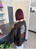 大人可愛いボブチェリーレッド艶感ダメージレスカラー