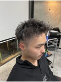 ホワイトメッシュ短髪ジェットモヒカン束感