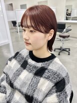 キートス 高知店(kiitos)&nbsp;○ブリーチなしワインレッド耳かけタイトボブ20代30代40代