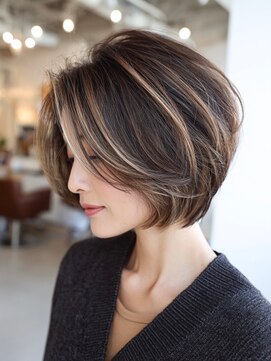 トリッカ 代官山(tricca) 大人ショートボブ/白髪ぼかし/ハイライト/艶カラー/小顔カット