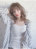 小顔セミウェットウェーブピンクベージュハイライトカラー
