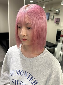 ベレーザ 渋谷(BELEZA) 8164ミルクティーピンクハイトーンカラーマッシュパーマ韓国ボブ