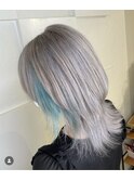 シルバーアッシュ×水色/ウルフカット