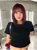 ミディアムレイヤー/顔まわりカット/レッドブラウン
