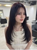 顔まわりレイヤー 艶カラー 暗髪 韓国風 髪質改善 福岡美容室