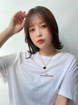 ウェグ 難波(WEG) グレーベージュ ベビーピンク ニュアンスカラー ぱっつん前髪