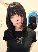ミディアム レイヤー 顔周りカット 前髪 暗髪 髪質改善 10代20代