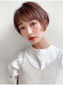 前髪ピンクベージュ大人可愛いショートボブピンクアッシュ