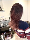 ピンクベージュ　バレイヤージュ