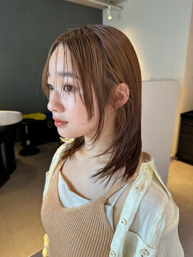 アム(amu) レイヤーカット/くびれヘア/オレンジベージュ/オレンジブラウン