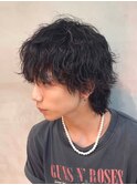 渋谷波巻きスパイラルパーマメンズカットシャドウマッシュウルフ