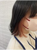 イヤリングカラー/ミディアムボブ/黒髪ボブ/くすみカラー/抜け感