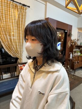 チャプター 問屋町(chapter) 顔まわりレイヤーカットウルフカットくすみブラウンカラー