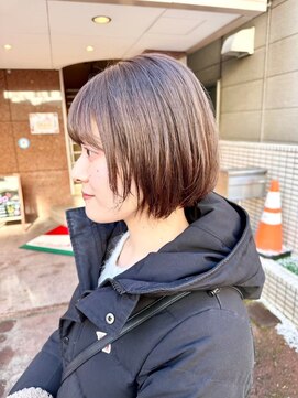 美容室ヒラトヤ 仙北店 透明感グレージュカラー大人可愛いミニボブ20代30代40代