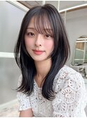 ボブシースルーぱっつん前髪おくれ毛ロブミディアムロング