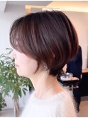 ショートヘア顔周りレイヤーカットダブルカラーショートボブ調布