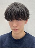 黒髪マッシュパーマ波巻きシャドウパーマ刈り上げツーブロック