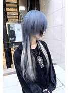 ロングウルフレイヤー 　ブルーアンブレラカラー　髪質改善