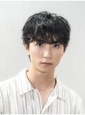 刈り上げなし無造作シャドウパーマラウンドマッシュ
