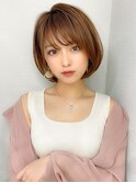 大人かわいい 小顔 ショートボブ ひし形シルエット グレージュKI