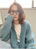 ブリーチなしダブルカラーオレンジベージュカラー外はね鎖骨ボブ