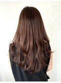 【髪質改善オイルカラー・ピンクラベージュ・ウェーブロング】